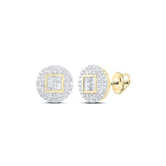 10K Gold Diamond Circle Cluster Earrings 1/2 CTTW