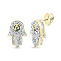 10k Gold Baguette Diamond Hamsa Eye Earrings close-up detail - GOLDZENN
