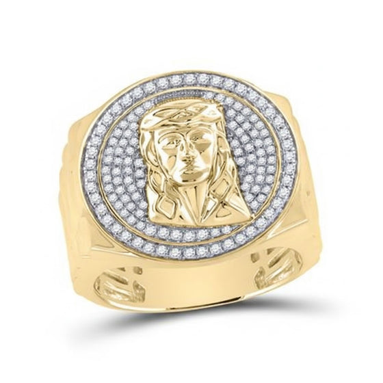 10k Yellow Gold Diamond Jesus Face Ring 5/8 Cttw