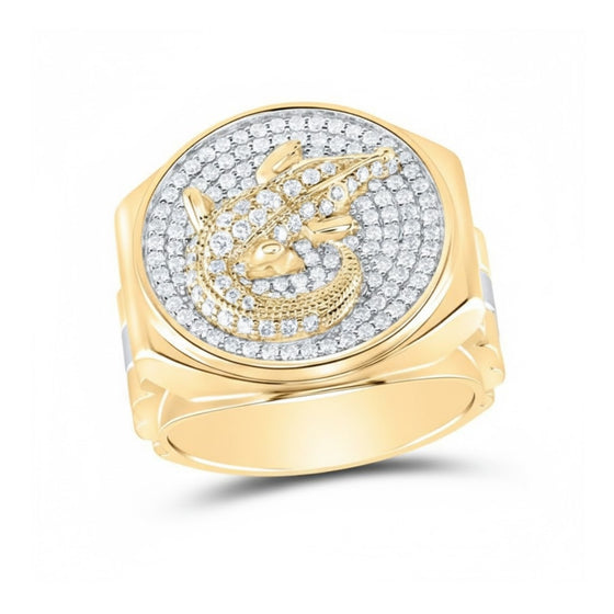 Anillo de cocodrilo con diamantes de 1 quilates para hombre en oro de 14 k