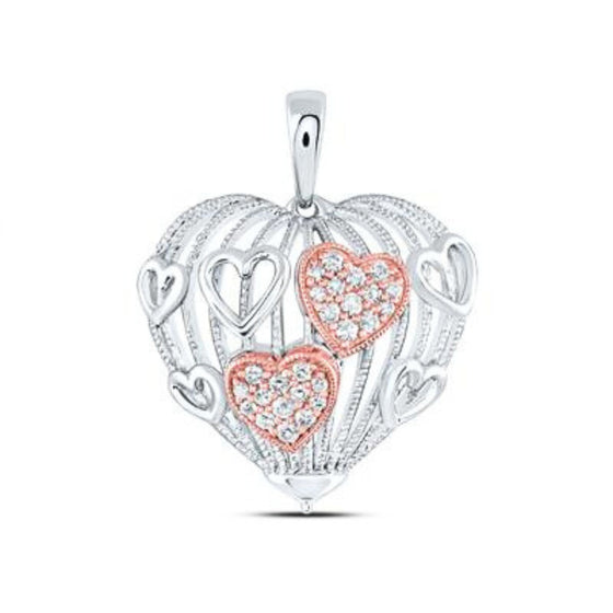 Colgante de corazón de diamantes en oro bicolor de 10 quilates de 1/5 quilates