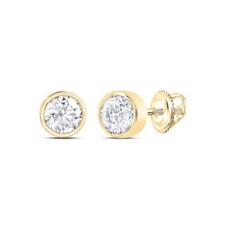 1/2CTW Diamond Solitaire Stud Earring 14K Gold close-up detail - GOLDZENN