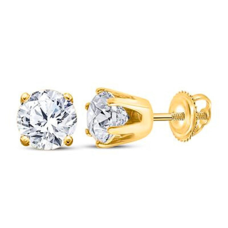 The 14K Gold Diamond Solitaire Stud Earrings 1/6 CTTW feature single round diamonds in four-prong yellow gold settings with secure screw-back posts.