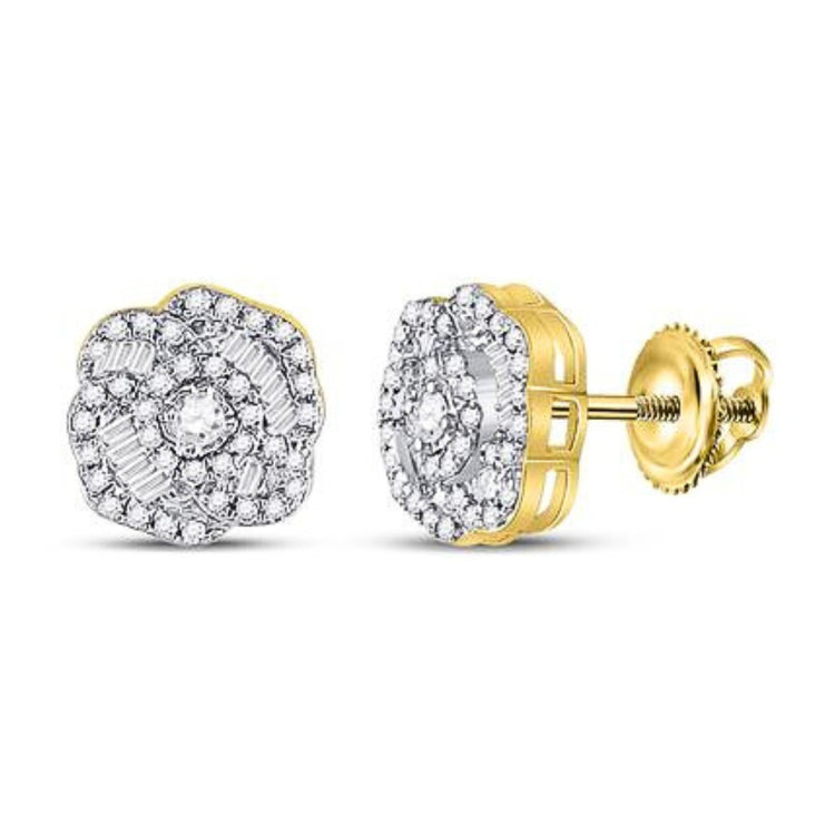 10k Yellow Gold Diamond Fashion Earrings 3/8 Cttw close-up detail - GOLDZENN