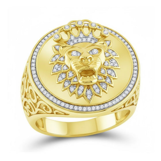 10k Yellow Gold Round Diamond Lion King Cluster Ring 3/8 Cttw