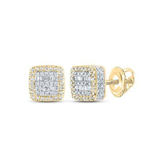 Pendientes cuadrados de diamantes baguette en oro amarillo de 10 quilates