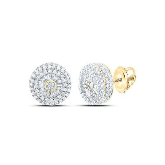Pendientes circulares de diamantes baguette de oro de 10 k con un peso de 3/4 quilates