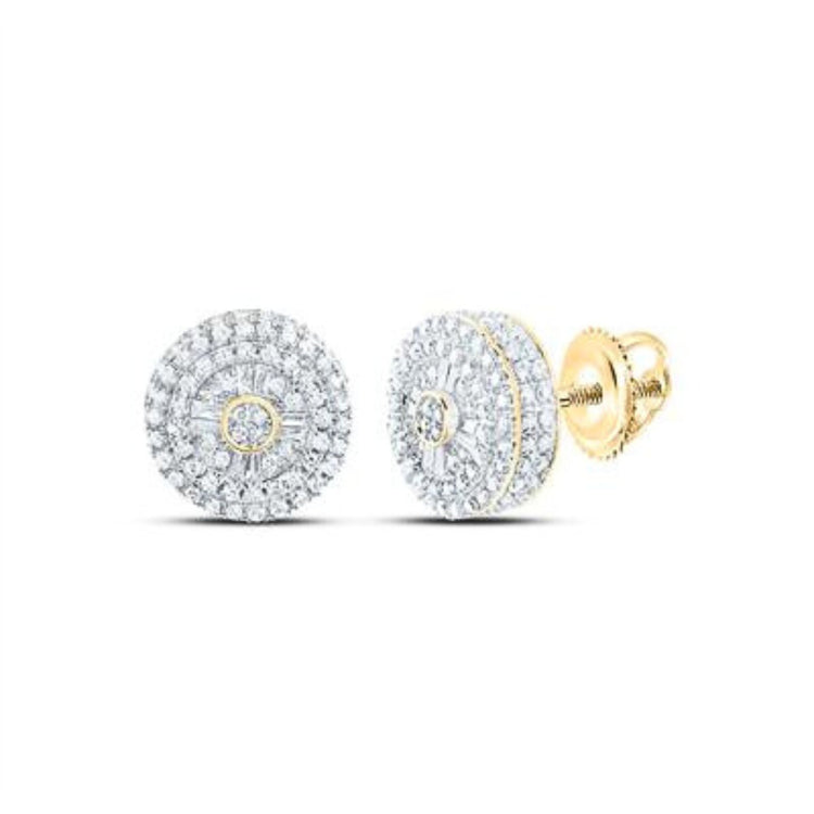 10k Gold Baguette Diamond Circle Earrings 3/4 CTTW close-up detail - GOLDZENN