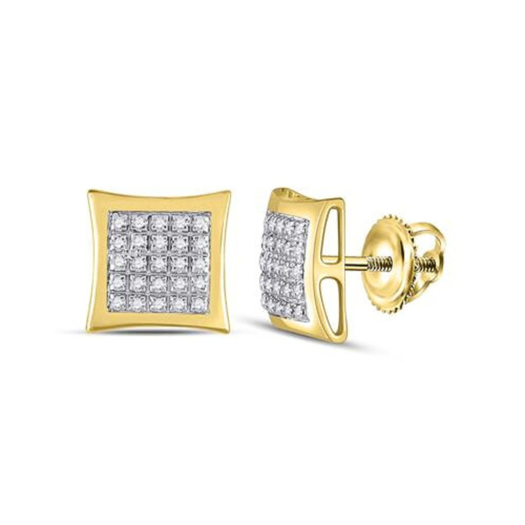 10k Yellow Gold Diamond Kite Cluster Earrings 1/8 Cttw close-up detail - GOLDZENN