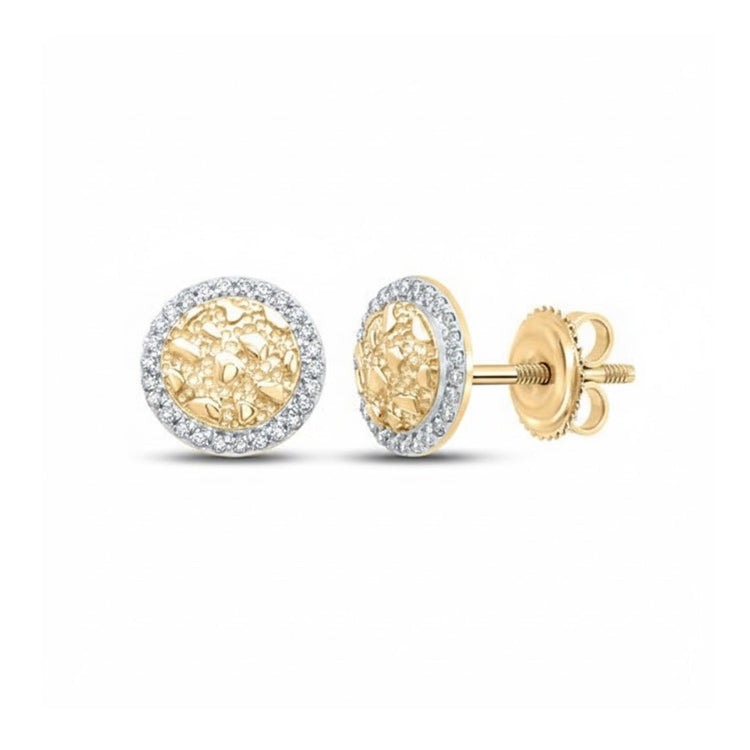 10k Gold Diamond Nugget Circle Earrings 1/8 Cttw close-up detail - GOLDZENN
