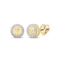 10k Gold Round Diamond Medusa Circle Earrings 3/8 Cttw close-up detail - GOLDZENN