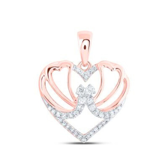 Colgante de corazón de mariposa con diamantes en oro rosa de 10 k (1/8 quilates)