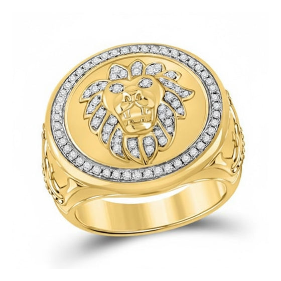 10k Gold Diamond Lion Circle Ring 5/8 Cttw