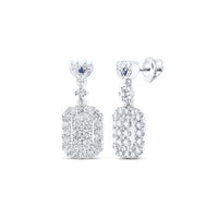 14K White Gold Diamond Rectangle Dangle Earrings close-up detail - GOLDZENN
