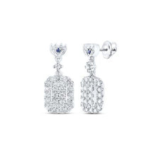  14K White Gold Diamond Rectangle Dangle Earrings