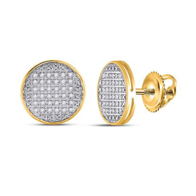10k Yellow Gold Diamond Circle Earrings 1/5 CTTW close-up detail - GOLDZENN