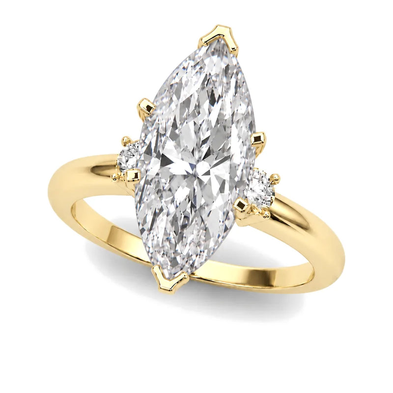Pilar marquise lab-grown diamond engagement ring, 2 ct center, yellow gold