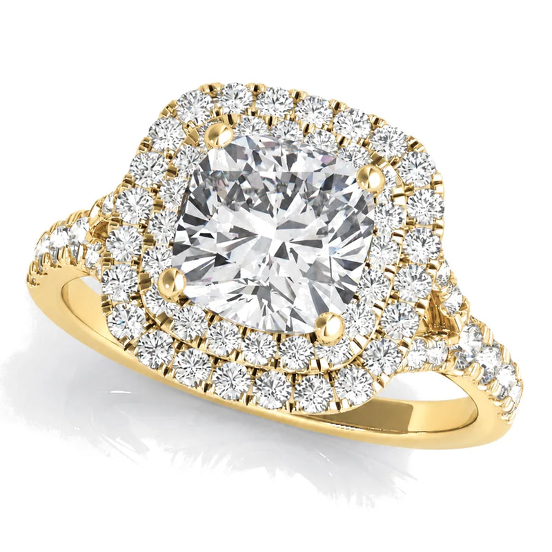 Regina cushion lab-grown diamond engagement ring, 2 ct center, yellow gold