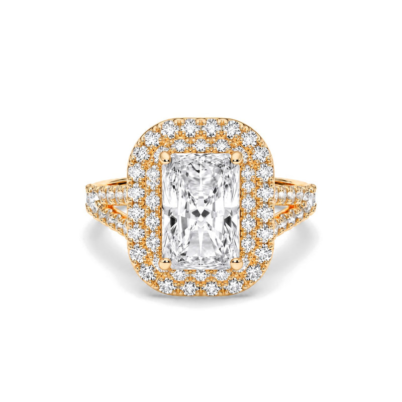 Regina radiant lab-grown diamond engagement ring, 2 ct center stone, yellow gold