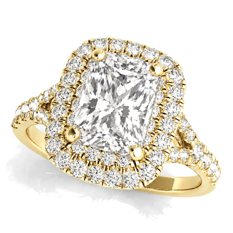Regina radiant lab-grown diamond engagement ring, 2 ct center, yellow gold