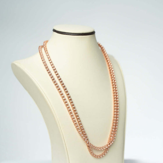 Tennis Chain Rose Gold Mountings Design your 14k rose gold tennis chain! Choose lab diamonds, moissanite, or natural diamonds. 16"-22" lengths. Ready to ship in ~1 week.