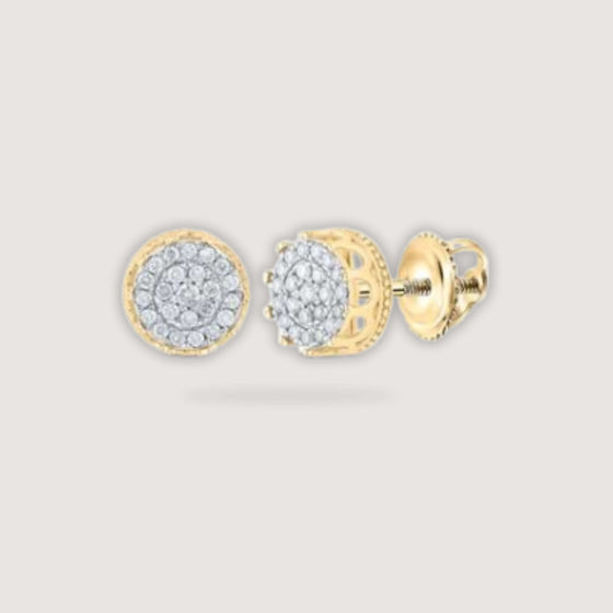 alt=" Discover timeless sparkle with 1/2CTW diamond cluster stud earrings in 10K yellow gold. Perfect for elegance and gifting, ideal for women. "