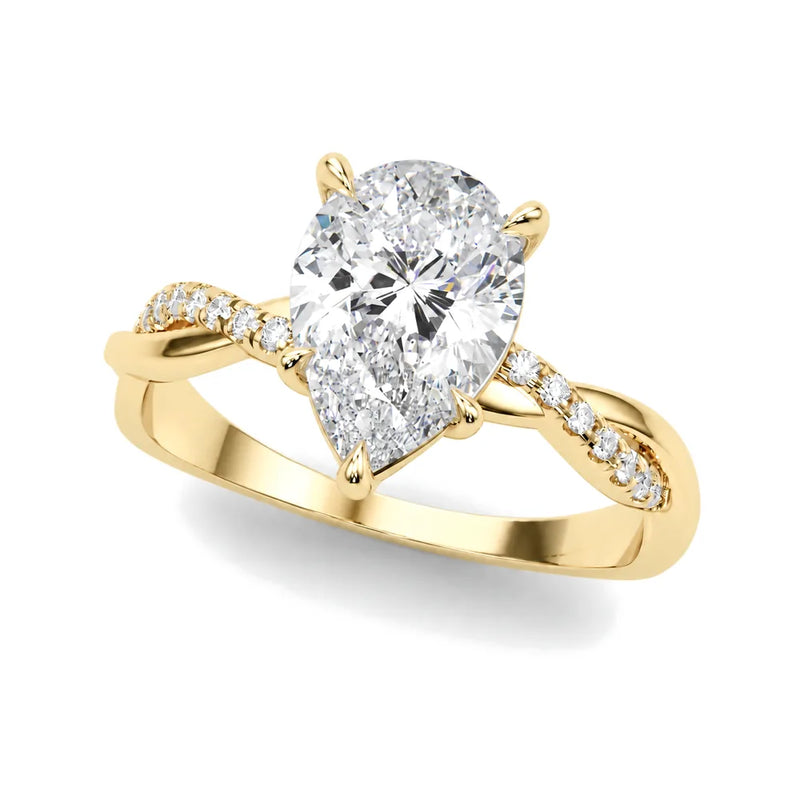 Salome pear lab-grown diamond engagement ring, 2 ct center, yellow gold