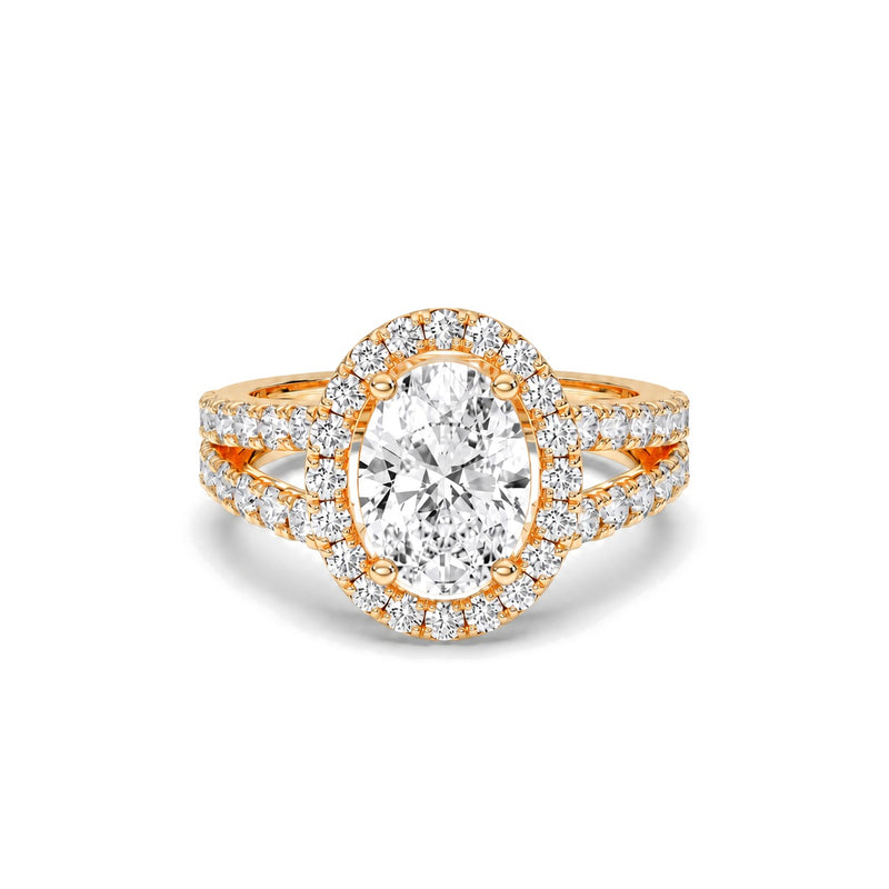 Sera oval lab-grown diamond engagement ring, 2 ct center stone, yellow gold