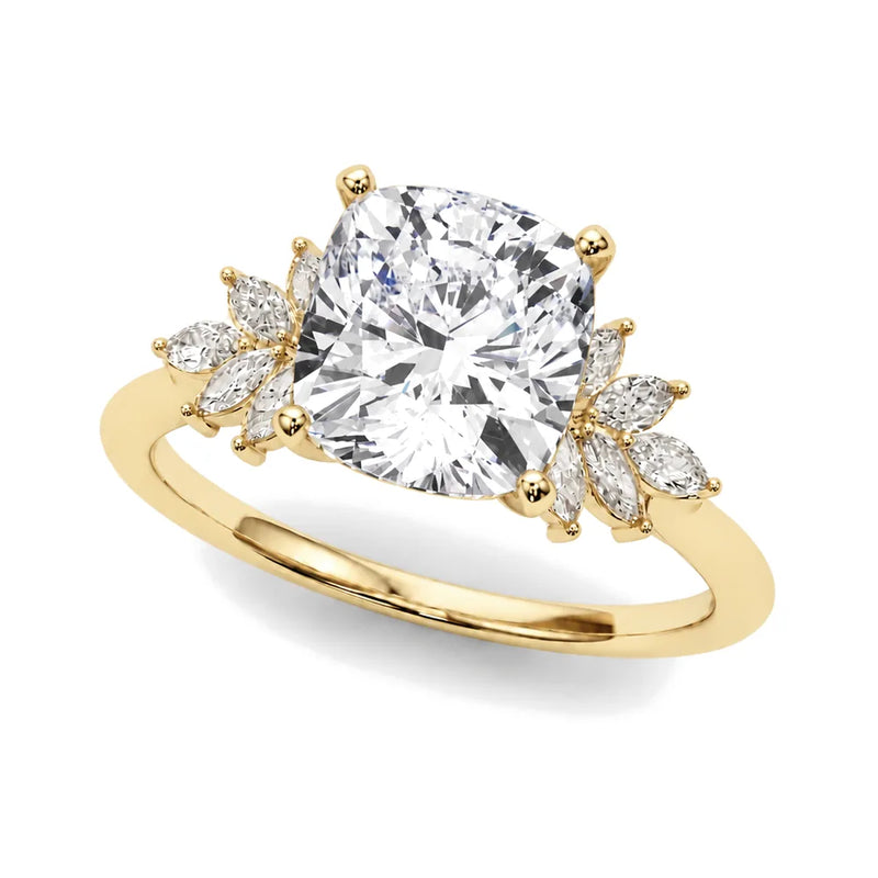 Serena cushion lab-grown diamond engagement ring, 2 ct center, yellow gold