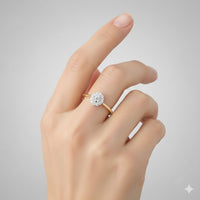 A hand with neat nails wears the 1/6CTW Natural Diamond Gift Promise Ring in 10k gold, featuring a sparkling round cluster of diamonds, displayed against a plain light gray background.