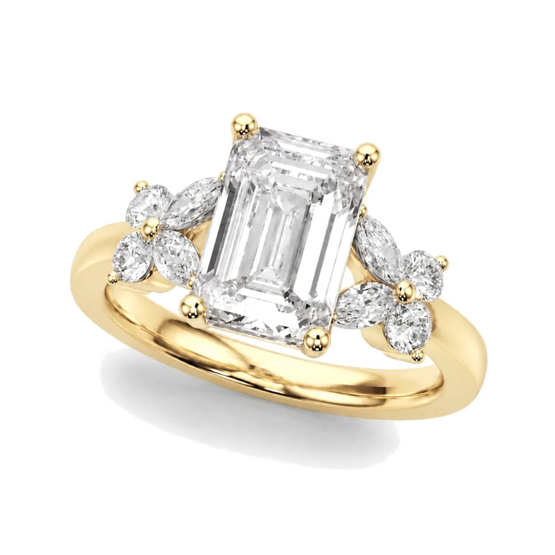 Valentina emerald lab-grown diamond engagement ring, 2 ct center, yellow gold