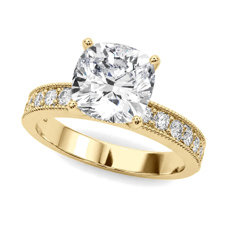 Yara cushion lab-grown diamond engagement ring, 2 ct center, yellow gold