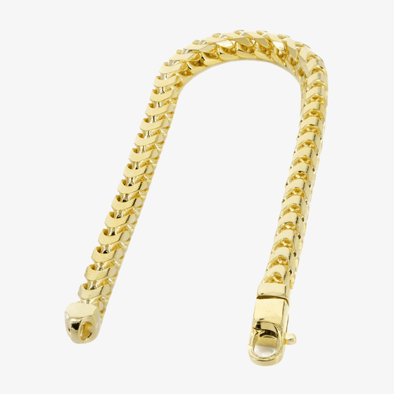 alt=" Upgrade your style with the Diamond Cut Franco Bracelet in solid yellow gold. A classic gold bracelet for men available in 1.8mm to 3.9mm widths. "