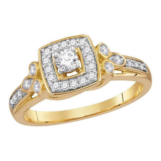 Round Diamond Halo Ring- 0.33CTW Engagement Ring- 10k Gold| GOLDZENN- Ring detail in yellow gold.