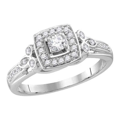 Round Diamond Halo Ring- 0.33CTW Engagement Ring- 10k Gold| GOLDZENN- Ring detail in white gold.