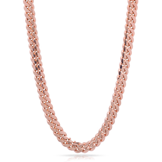 Solid Gold Cuban Link Chain- 11mm | GoldZenn Jewelry- Closer chain view in rose gold