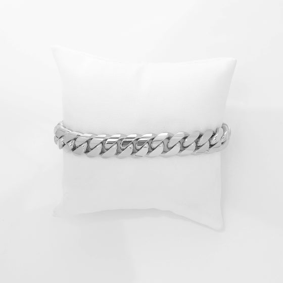 Solid Gold Cuban Link Bracelet- 11mm | GOLDZENN- Chain view in white gold