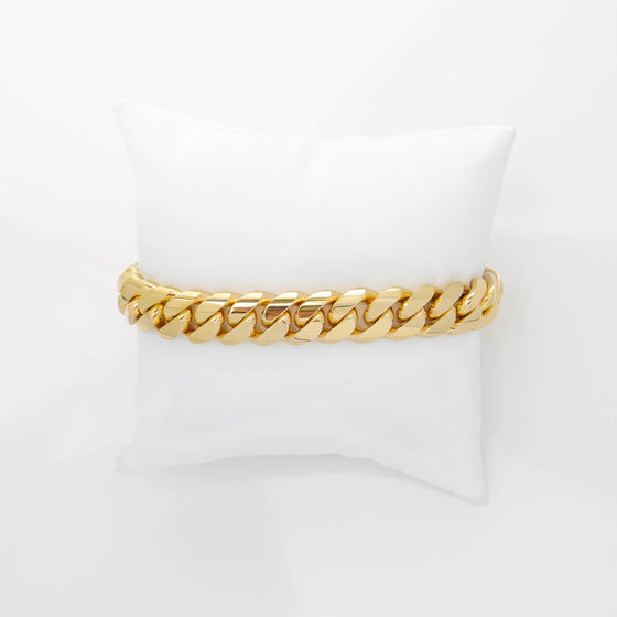 Solid Gold Cuban Link Bracelet- 11mm | GOLDZENN- Yellow gold chain view
