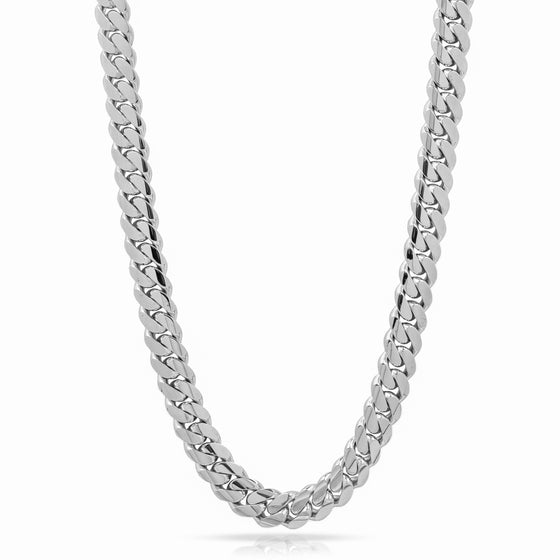 Solid Gold Cuban Link Chain-12mm| GOLDZENN Jewelry- Closer chain view in white gold