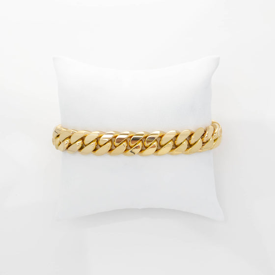12mm Solid Gold Cuban Link Bracelet | GOLDZENN Jewelry- Chain view in yellow gold