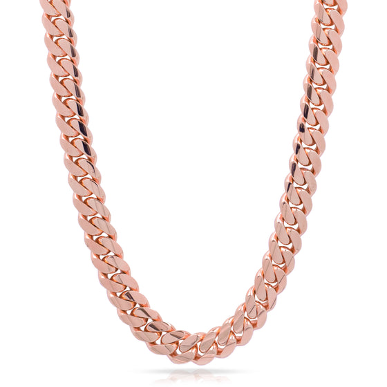 Solid Gold Cuban Link Chain- 14mm | GOLDZENN Jewelry- Chain view in rose gold