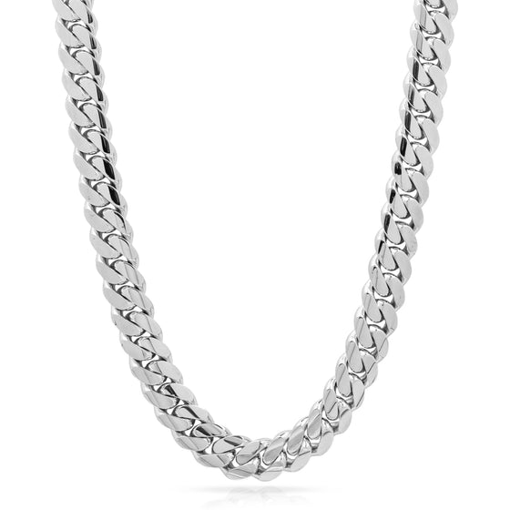 Solid Gold Cuban Link Chain- 14mm | GOLDZENN Jewelry- Chain view in white gold