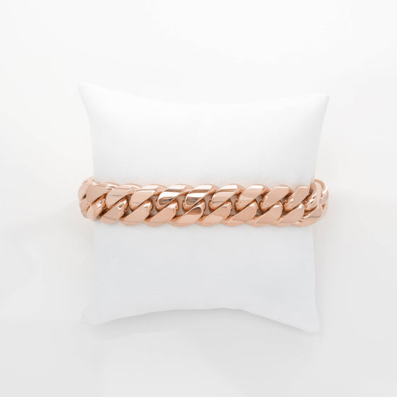 Solid Gold Cuban Link Bracelet-14mm | GOLDZENN Jewelry- Link chain view in rose gold