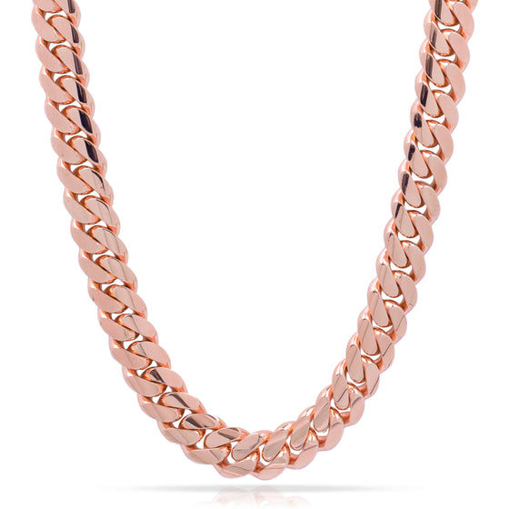 Solid Gold Cuban Link Chain- 15mm | GOLDZENN Jewelry- Chain view in rose gold