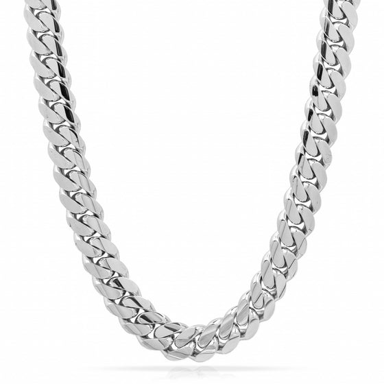 Solid Gold Cuban Link Chain- 15mm | GOLDZENN Jewelry- Chain view in white gold