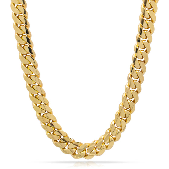 Solid Gold Cuban Link Chain- 15mm | GOLDZENN Jewelry- Chain view in yellow gold