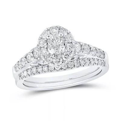 Two-Tone Oval Diamond Ring- 1.0CTW  Halo Wedding Ring Set - 14k Gold- Ring detail.