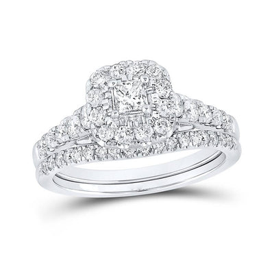Princess Cut Wedding Ring Set-1.0CTW Diamond - 14k Gold| GOLDZENN- Ring detail in white gold.