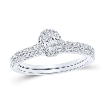 0.5CTW Oval Diamond Ring-Wedding Ring Set - 14k Gold| GOLDZENN- Ring detail in white gold.