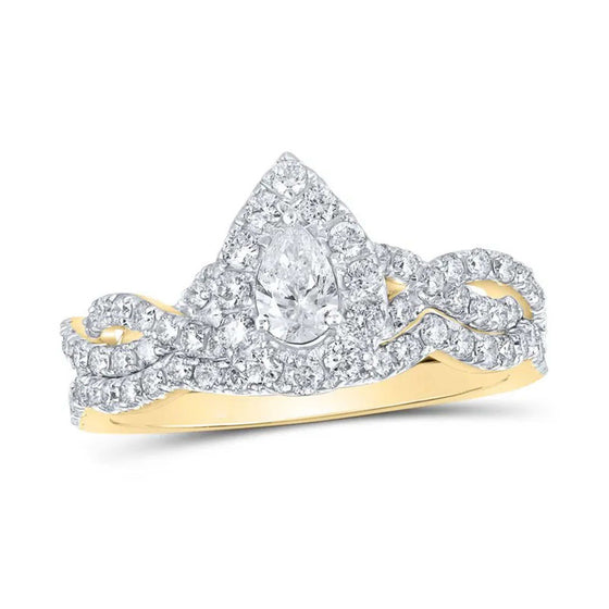 Pearl Diamond Wedding Ring-1.0CTW  Solitaire Halo- 14k Gold- Ring detail in yellow gold.